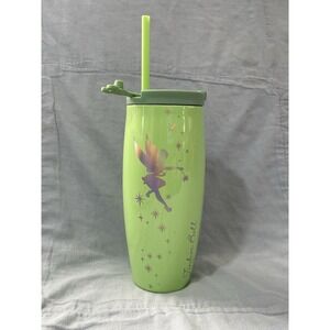 NEW Disney Parks Tinker Bell Green Metal 15.8oz Travel Tumbler w/ Lid & Straw